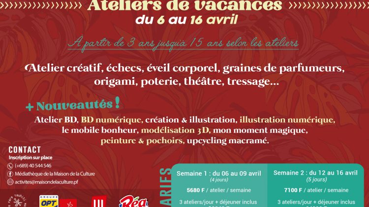 Ateliers de vacances – avril 2021 – web